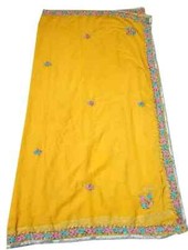Heavy Vintage Dupatta Georgette Embroidered Yellow Long Stole Wrap scarf Hijab