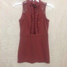 Xtaren Dress Womens Medium Brown Crochet Lace up Top Mini Ladies