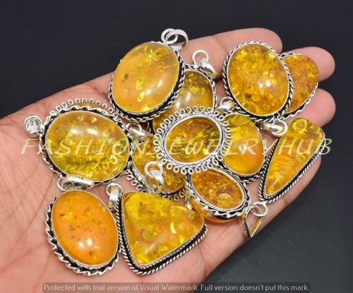 Baltic Amber Gemstone Pendant Wholesale 5pcs Lots Handmade Ethnic Jewelry - Picture 3 of 6