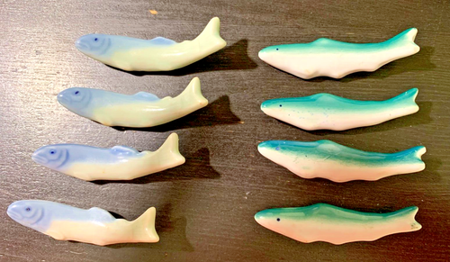 Vintage Porcelain Chopstick Knife Rests KOI Carp Fish 2 Sets Of 4 Japanese - 第 1/6 張圖片