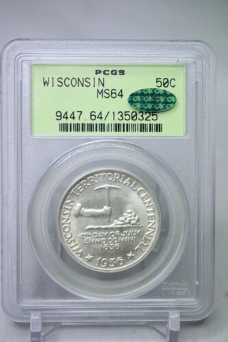 1936 Wisconsin Commemorative Half Dollar 50C PCGS MS64 Green CAC OGH #0325
