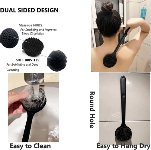 Soft Silicone Back Scrubber Shower Body Brush with Long Handle for Men Women - Picture 1 of 6