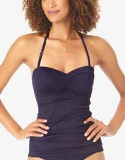 Anne Cole Navy Twist-Front Ruched Bandeau Tankini Top L15237 Size S