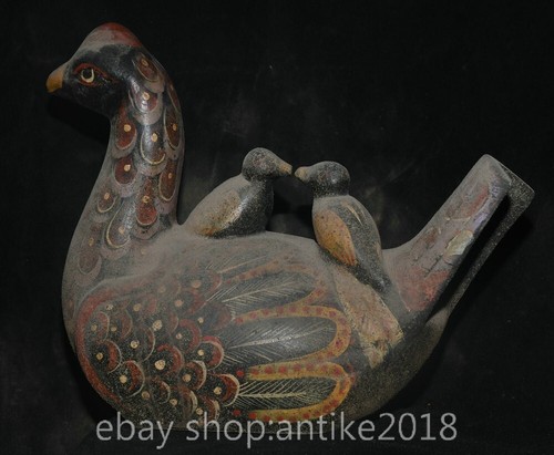 12.8" Old Chinese Lacquerware Paintings Dynasty Bird Mandarin Duck Statue - Imagen 5 de 13