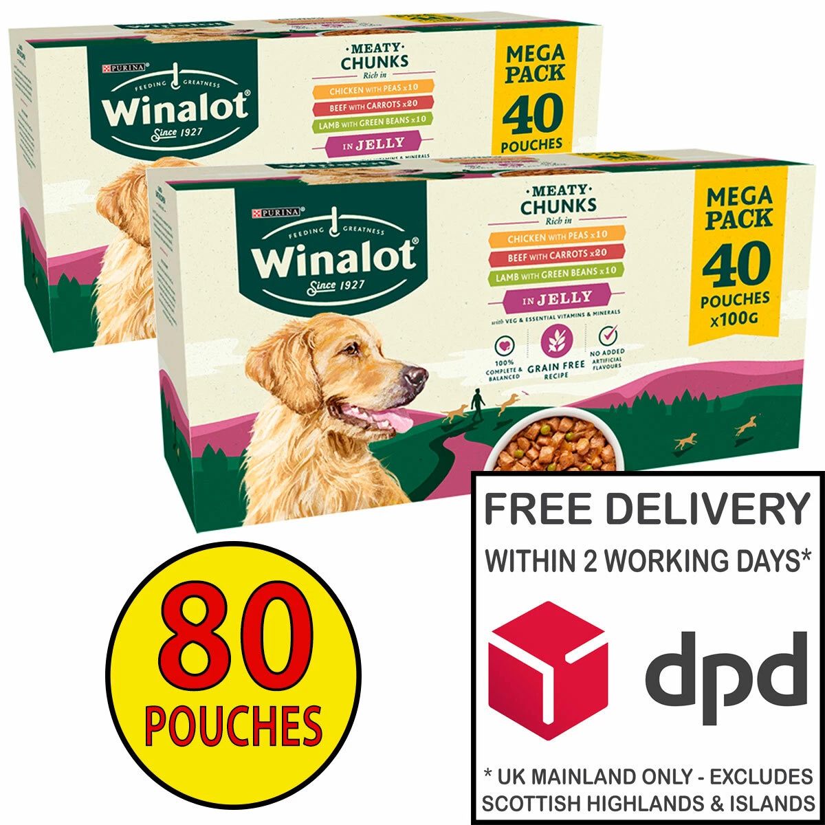 Winalot Pouch GRAIN FREE Dog Food in Jelly Bulk Pack 2x (40x100g) = 80 Pouches!