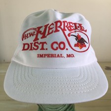 ANHEUSER BUSCH HW HERRELL DISTRIBUTORS Vtg White Mesh Trucker Budweiser Work Hat
