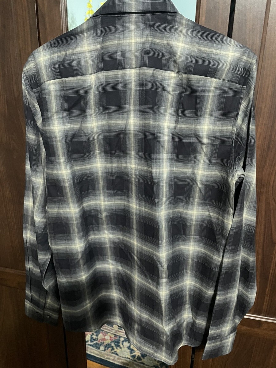 Theory Irving Black Multi Shade Flanella Standard Fit Shirt in