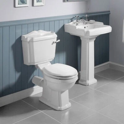 Nuie Legend Traditional Close Coupled Toilet & Full Pedestal Basin Bathroom Pan