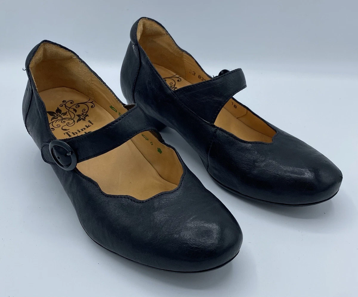 Think black heeled ladies AIDA pumps shoes with strap buckle Mary