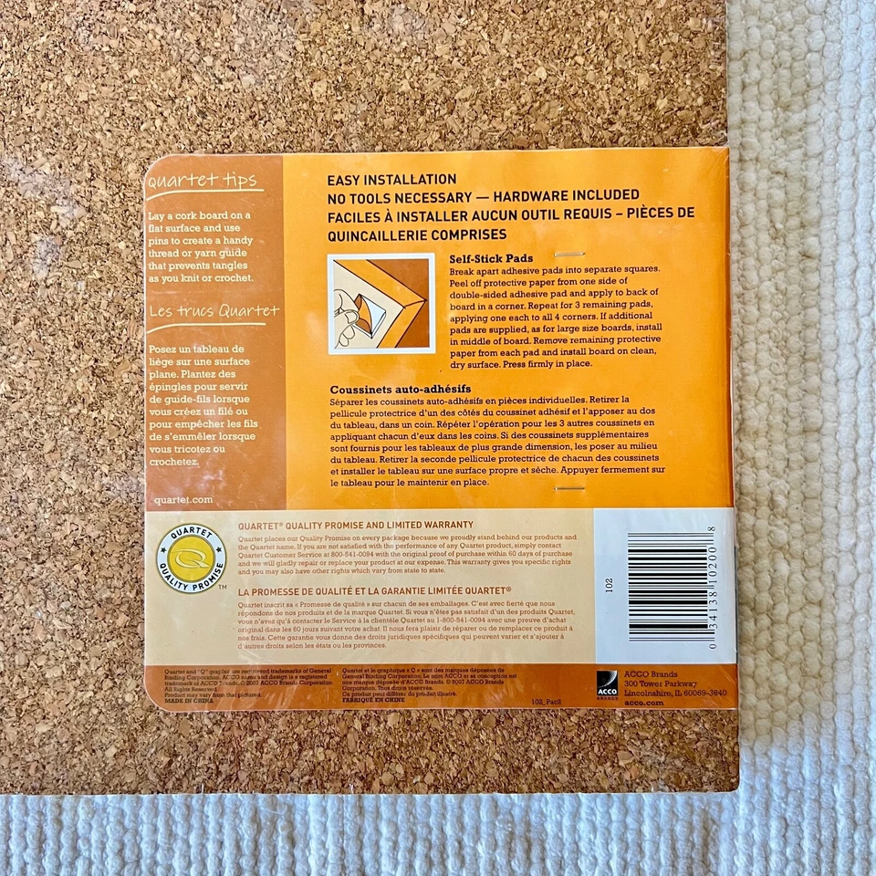 Quartet Cork Tiles Set of 4 12X12 Wall Bulletin Boards Natural Cork NEW - Image 4 of 4