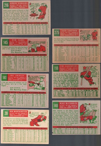 Giants Lot 15: 1959 Topps 148 McCORMICK 198 Davenport 275 SANFORD Worthington ++ - Picture 3 of 5