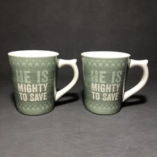 Easter Set of 2 VTG Dayspring Coffee/Tea Mugs "He Is Mighty To Save" 10 oz Cups