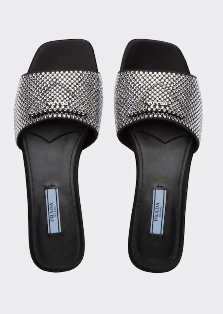 Louis Vuitton Black Mink Fur Crystal Embellished Flat Slides Size