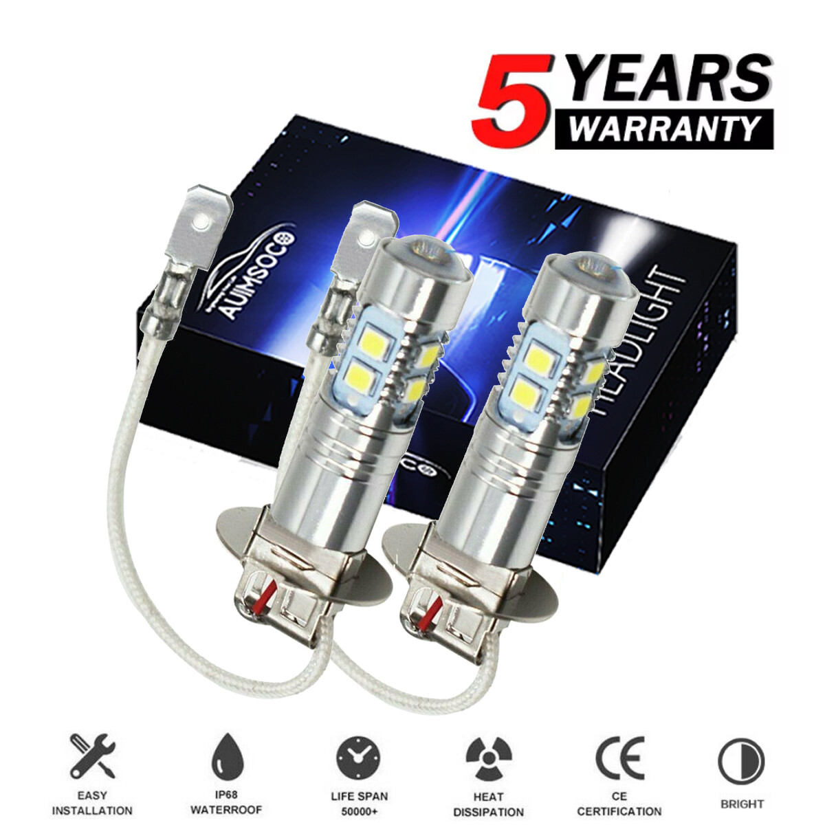 2Pcs Super Bright 80W 3000K H3 LED Fog Light DRL Conversion Kit