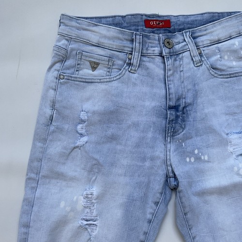 Guess Men's Slim Denim Shorts Destroy Super Stretch Light Blue Comfort Size 30 - Picture 4 of 7