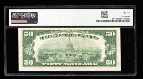 DBR 1934-A $50 FRN New York Fr. 2103-B PMG 55 Serial B11848485A - Picture 2 of 2