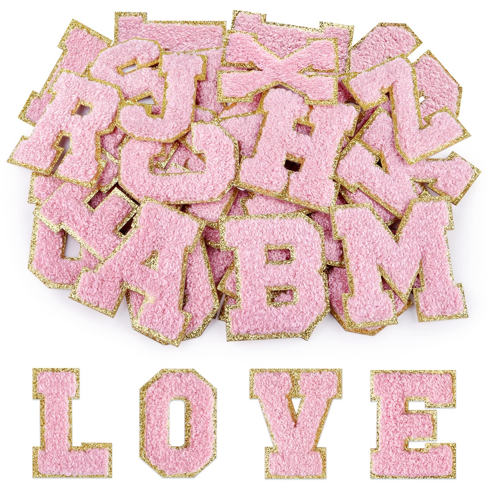 Self Adhesive Chenille Letter Patches A-Z 26 PCS DIY Light Pink Clothing Decor