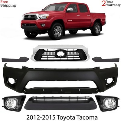 Front Bumper Cover Primed Plastic & Fog Lights Kit For 2012-2015 Toyota Tacoma