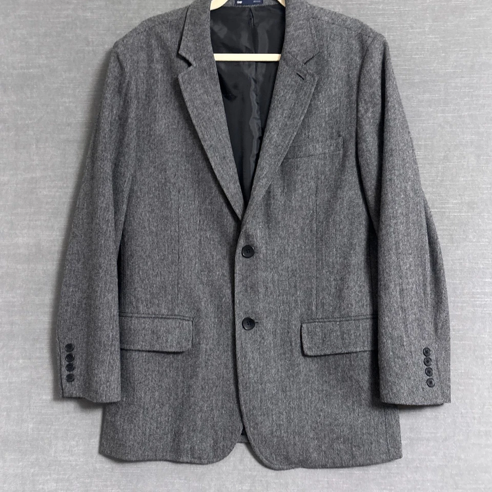 Vintage Gap Sport Coat M Gray Wool Herringbone Tweed Blazer Classic Casual 40R - Image 2 of 4