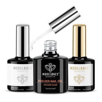 modelones Builder Nail Gel with Gel Top Coat 3Pcs Clear Builder Nail Kit NEW