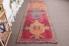 3,2x9,7 ft Turkish Herki Rug, Vintage Rug, Red Patchwork Wool Rug