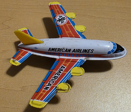 Vintage American Airlines Tin And Litho Toy Plane - Afbeelding 1 van 6