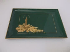 VTG OTAGIRI Japan Green w/ Gold Candle & Holly CHRISTMAS Small Serving Tray