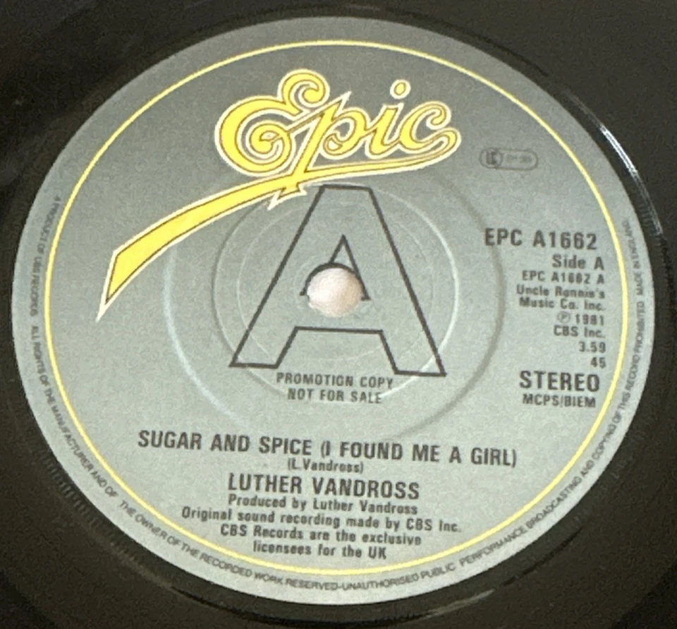 Luther Vandross promo ~ Sugar And Spice (I Found Me A Girl) EX / M - Image 3 of 4