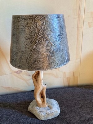 Tischlampe Kunsthandwerk E27 Stein, Holz, H37cm d18/14