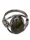 Vintage Sterling Silver Ring With Intricate Design & Polished Stone Size 9 A177