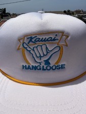 Vintage 90s Kauai Hang Loose white mesh trucker hat Hawaii streetwear beachy