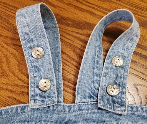 MINIWEAR 6-9M GIRLS FADED DENIM OVERALLS FLORAL EMBROIDERY BUTTONS 100% COTTON - Picture 14 of 15