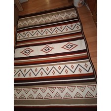 Vintage Crocheted Blanket Aztec Southwestern Grannycore 82x58"