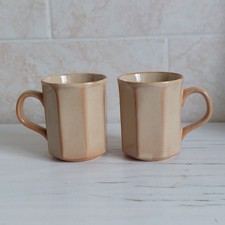 Studio Pottery Mug Cup X2 Brown Ceramic Octagonal 9.5cm Glazed Rustic England #2