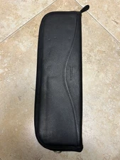Pronto Uomo Black Leather Tie Zipper Travel Case Holder 16.5x5.5”