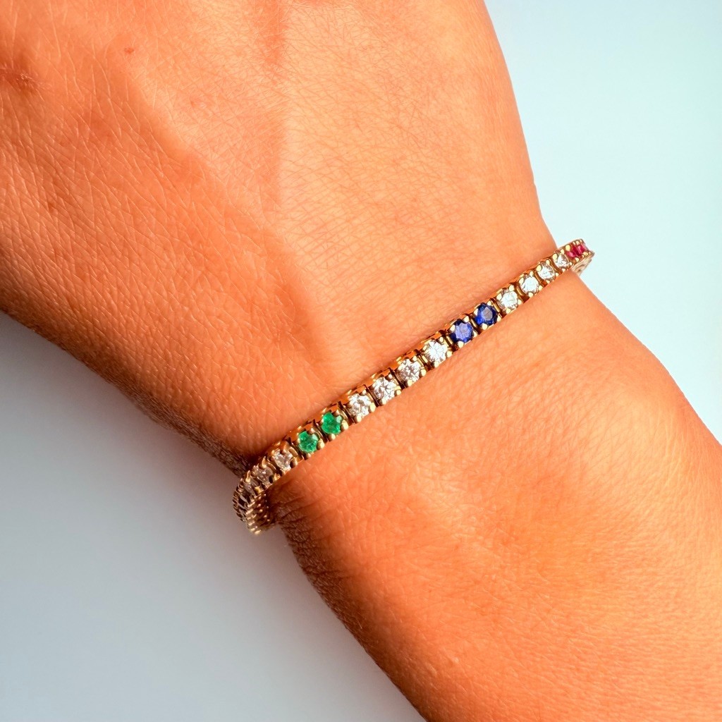 Estate 14K Solid Yellow Gold Diamond, Ruby, Emera… - image 8