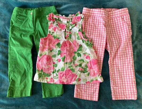 Toddler Girl Janie and Jack 3 Pc. Lot Spring Outfit-4-Pink & Green-EUC-Pants