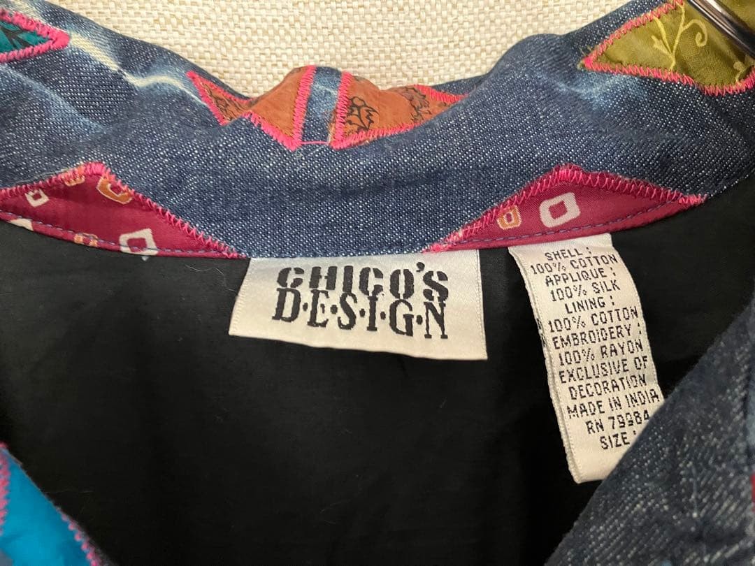 Chico's Design Patchwork Denim Jacket Geometric A… - image 4