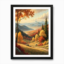 Oil Painting Style Autumn Mountain  Framed Wall Art Poster Canvas Print Picture