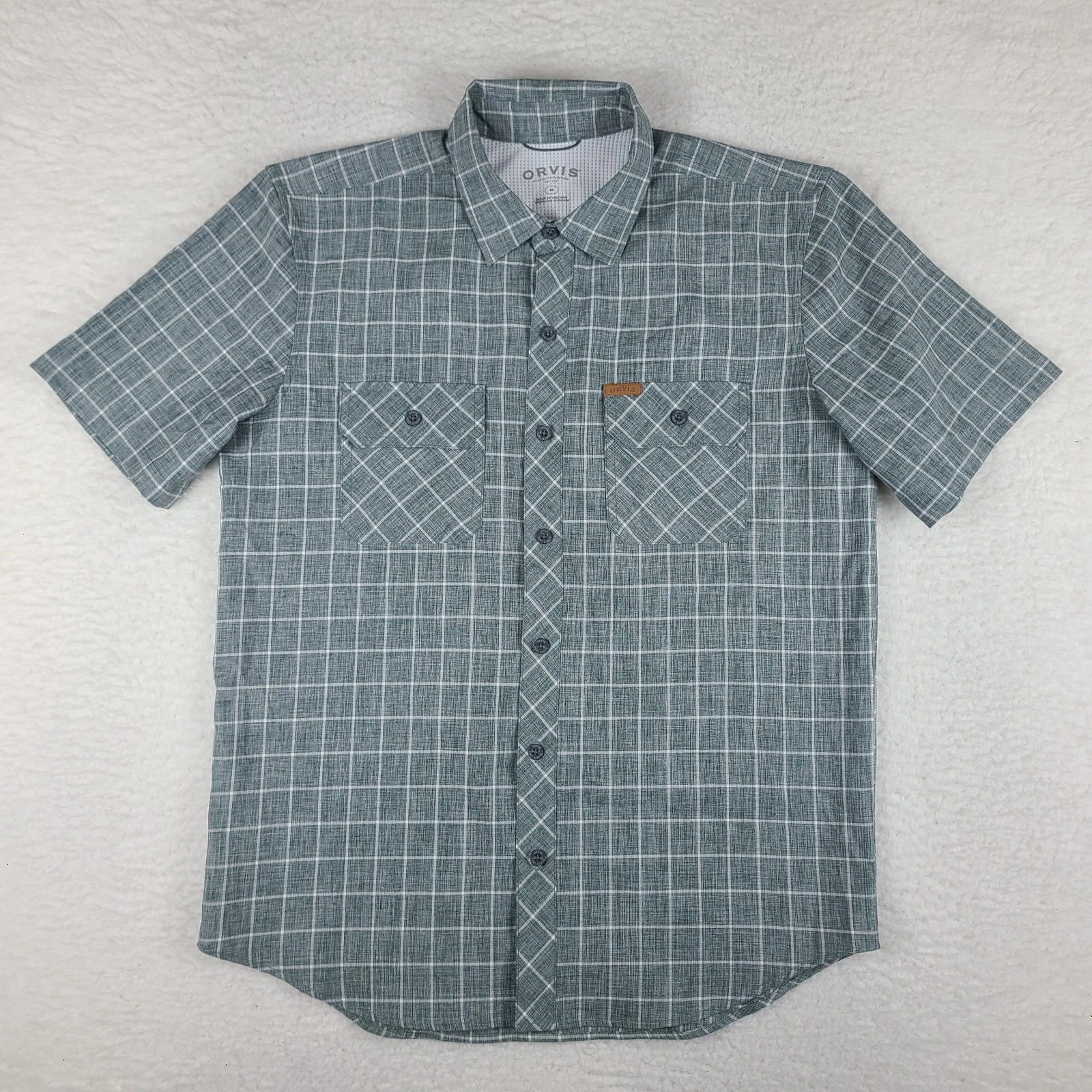 ORVIS Shirt Mens Medium Gray Check Casual Sahara Outdoor Hiking Flap Button Up