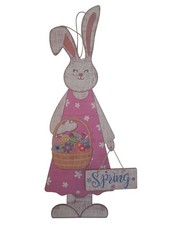 Wooden decoration, hanging Easter bunny, Spring sign, 31 inches tall