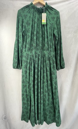 Nuevo con etiquetas Vestido Maxi Jersey Boden Volantes Manga Larga 10R Pradera Romántico Floral Verde