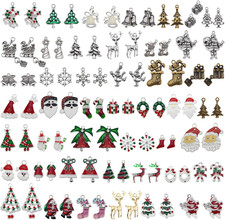 60 Pieces Christmas Charms Assorted Silvery Christmas Enamel Pendants Accessory