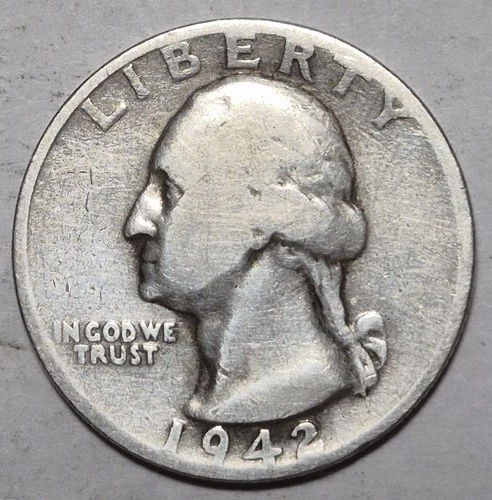 1942S Washington Silver Quarter. Good Condition.