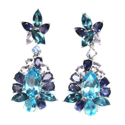 925 Silber Ohrhänger London Blue Topaz Iolith Tansanit Amethyst Ohrringe