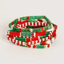 Christmas-Tile Tila Bracelet,New Year Stackable Boho Glass Bead Jewelry Gifts
