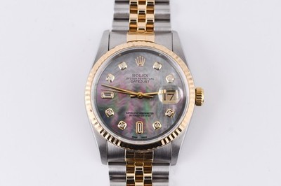 Rolex Datejust 16233 Yellow Gold Fluted Bezel Custom MoP Diamond Dial 36mm