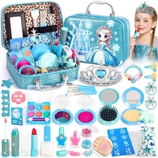 Kids Makeup Set for Girls Toys, 29Pcs Washable Princess Frozen Make up Kit W/ Dr