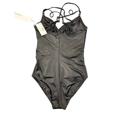 Magicsuit by Miraclesuit Womens Black Wrap Front One Piece Swimsuit Size 8
