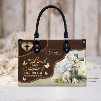 Personalized The Lord Is My Shepherd I Shall Not Want Christian Leather Handbag